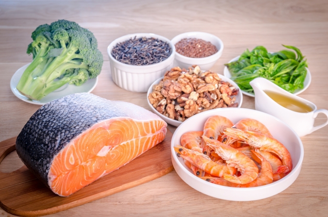 A range of foods containing omega-3 fats
