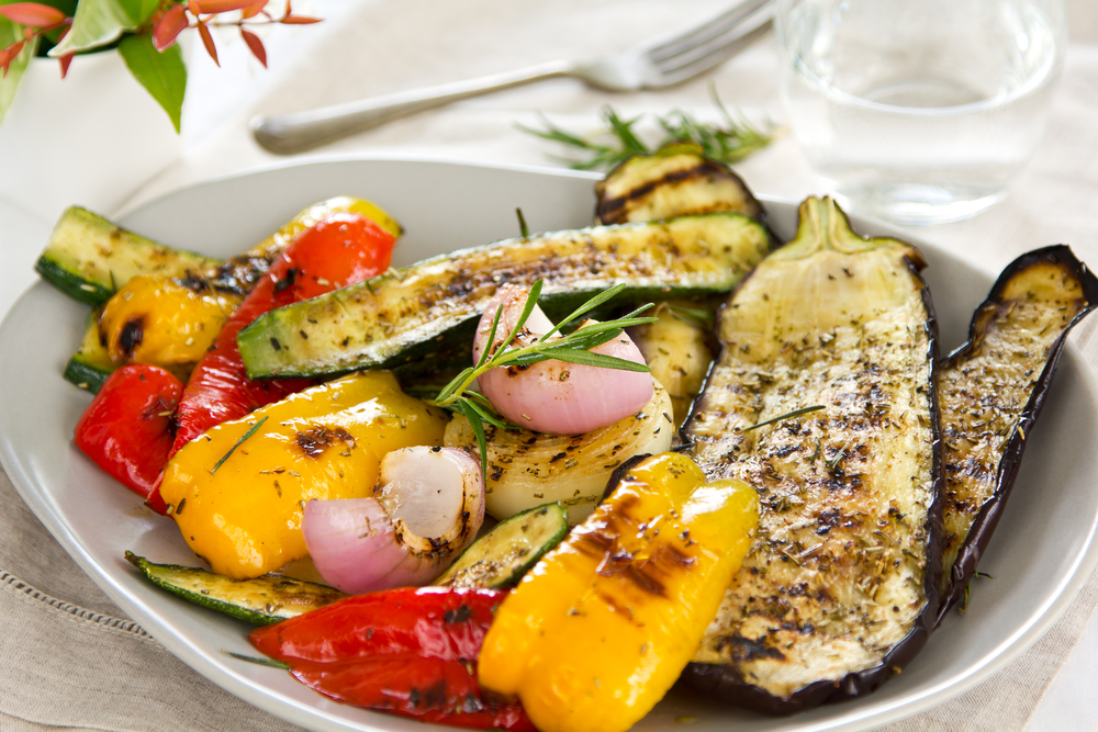 A colourful grilled vegetable salad with aubergine